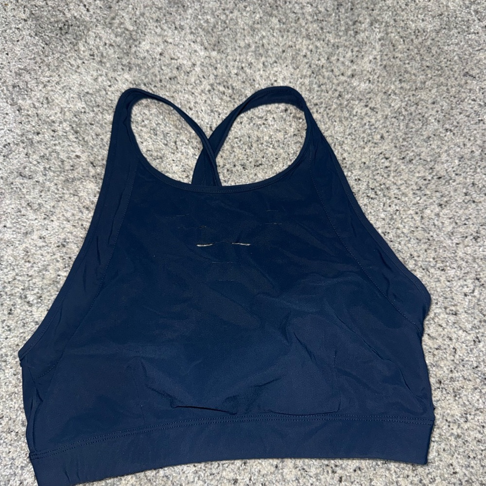ALO Yoga Navy High Neck Racerback Sports Bra